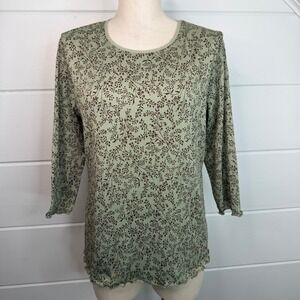 Croft & Barrow Green Floral 3/4 Sleeve Top Large Cottagecore Whimsigoth